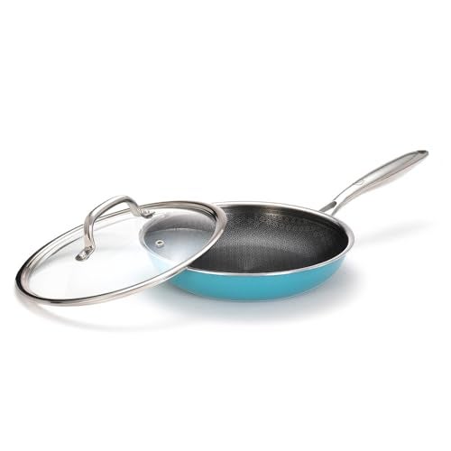 Arttd Inox ARTTDINOX Vida Stainless Steel Triply Frypan with Glass Lid Etched nonstick PTFE Non Stick Pan Frying pan Non Stick Frying pan Gas and Induction Compatible, 24cm, 1.8Ltr, Jindal Stainless, Teal - Image 1