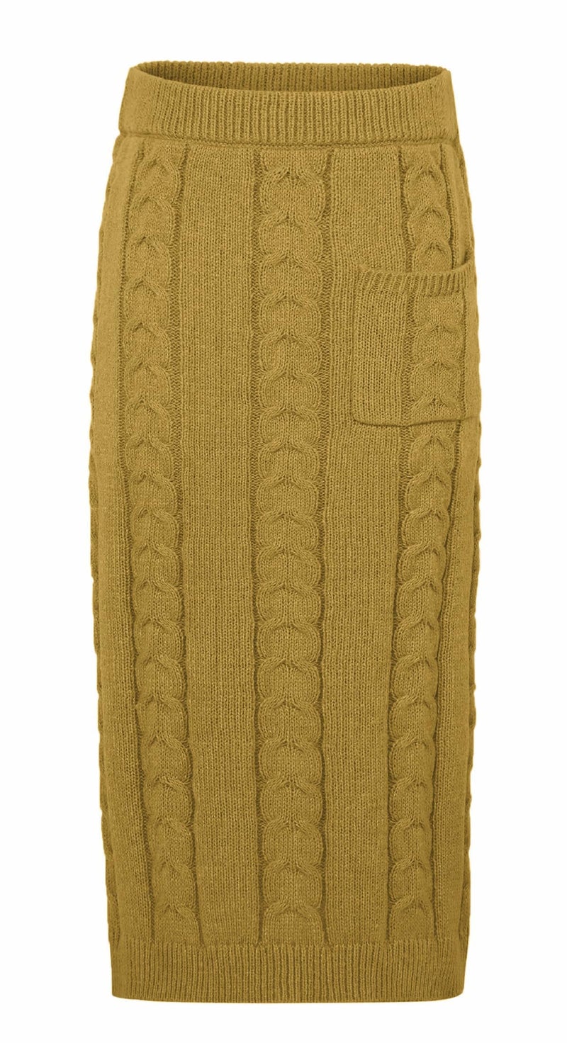 CHARTOU Women's Winter Chunky Cable Knit Long Skirt 2 Piece Outfit Sweater Sets (X-Large, Mustard) - Image 3