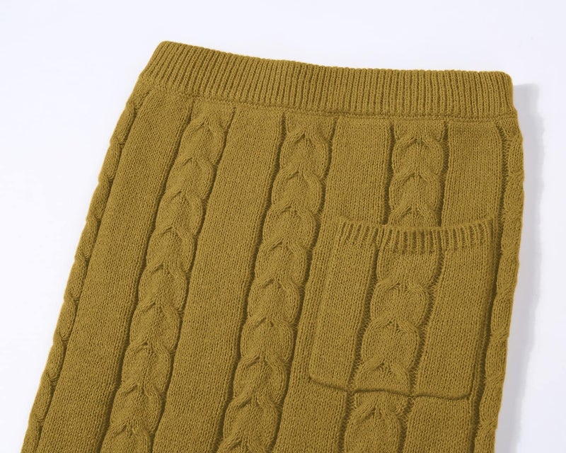 CHARTOU Women's Winter Chunky Cable Knit Long Skirt 2 Piece Outfit Sweater Sets (X-Large, Mustard) - Image 5