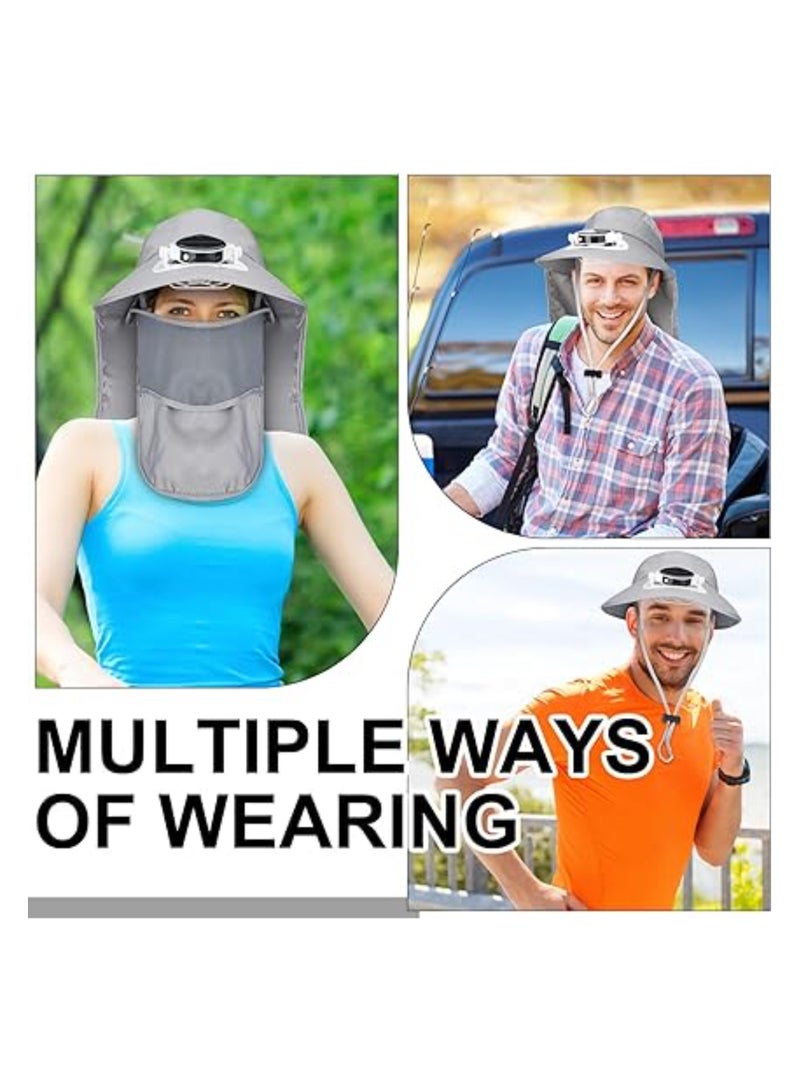 Loquat Solar Fan Sun Cap, Fishing Hat with Fan, Wide Brim Outdoor UPF 50+ Sun Protection with Detachable Neck Flap and Face Mask for Man and Women Outdoor Sport Travel Camping, UV Protection Hat, Grey - Image 5