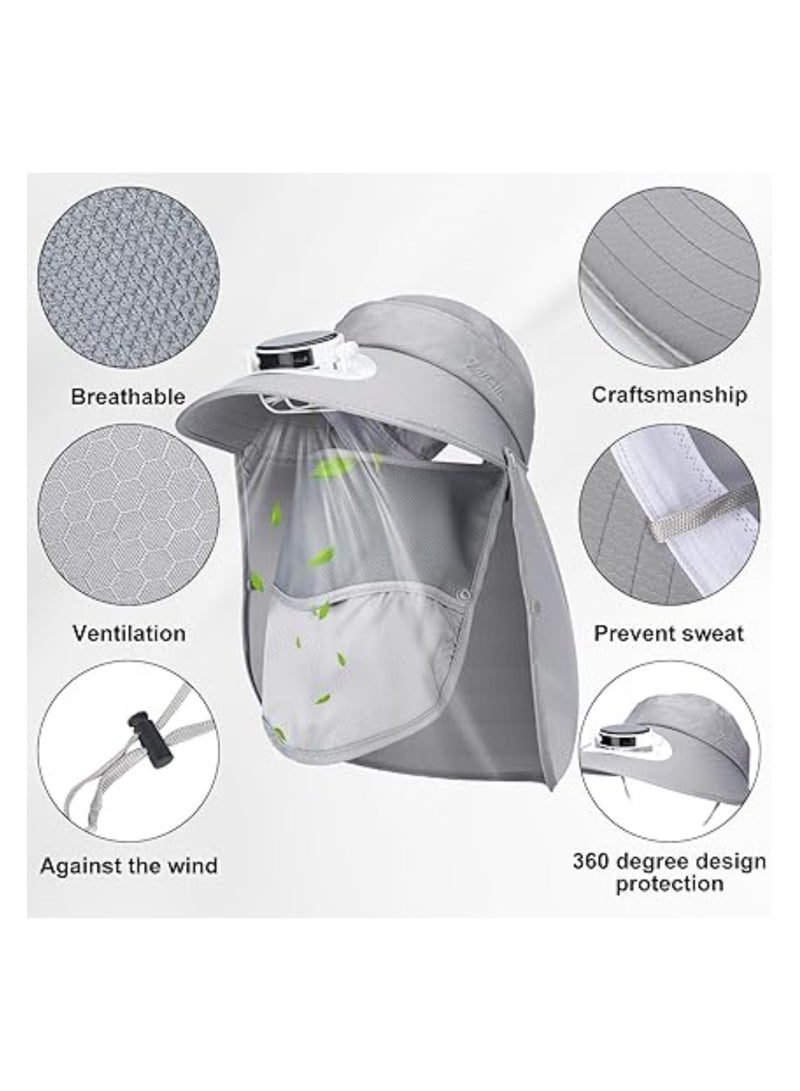 Loquat Solar Fan Sun Cap, Fishing Hat with Fan, Wide Brim Outdoor UPF 50+ Sun Protection with Detachable Neck Flap and Face Mask for Man and Women Outdoor Sport Travel Camping, UV Protection Hat, Grey - Image 4