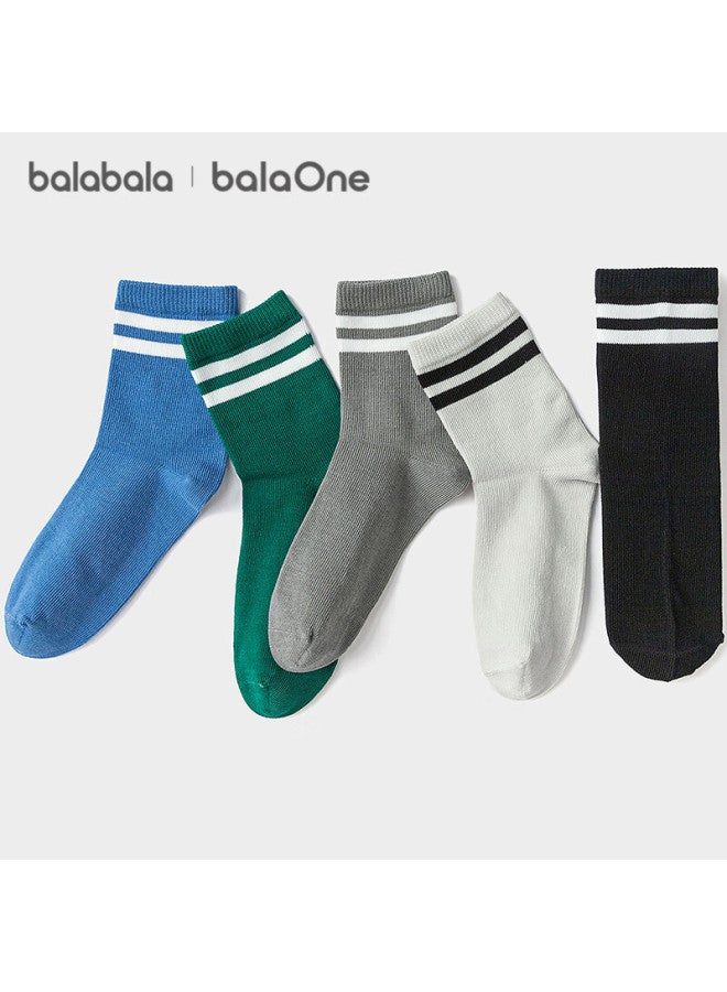 Balabala Kids Socks Spring Autumn New Boys Girls Cotton Student Mid-calf Socks 5-pack