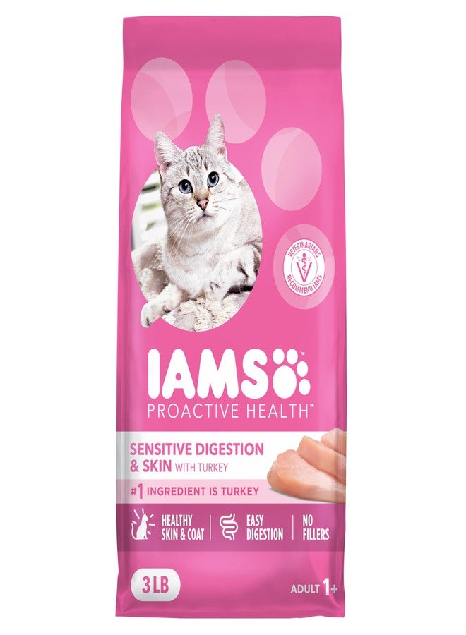إيامز طعام القطط الجاف إيامز برو أكتيف هيلث للبالغين ذوي الهضم الحساس والبشرة الحساسة مع قطع الديك الرومي الحقيقية، كيس 3 أرطال. - Image 1