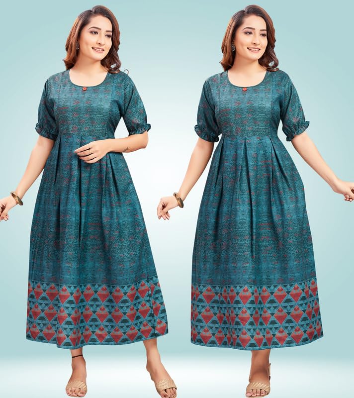 RITIJYA Feeding Kurtis for Women with Zip | Maternity Gown Pregnancy Dress for Nursing Mothers | Viscose Rayon | Maternity Wear Feeding Dress Tops (9218_46,Peacock Green) - Image 5