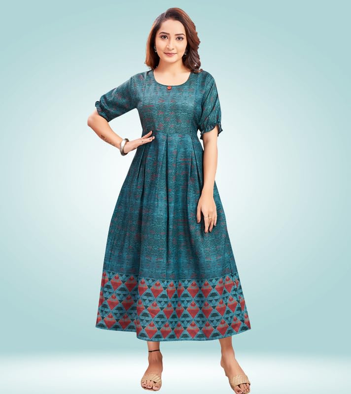 RITIJYA Feeding Kurtis for Women with Zip | Maternity Gown Pregnancy Dress for Nursing Mothers | Viscose Rayon | Maternity Wear Feeding Dress Tops (9218_46,Peacock Green) - Image 4