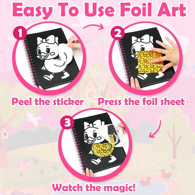 FUNNYB&G Trendy natural tone options Foil Art Kit - Foil Crafts for Kids, Toys for Girls 4-10 Years Old, No Mess Travel Essentials, Kids Toys, Girls Gifts, Birthday Gift, Coloring Books for Kids Classic design alternatives - Image 4
