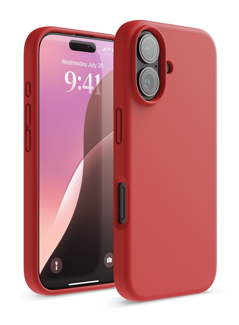 Elago Liquid Silicone for iPhone 16 Case Cover Full Body Protection, Shockproof, Slim, Anti-Scratch Soft Microfiber Lining - Red