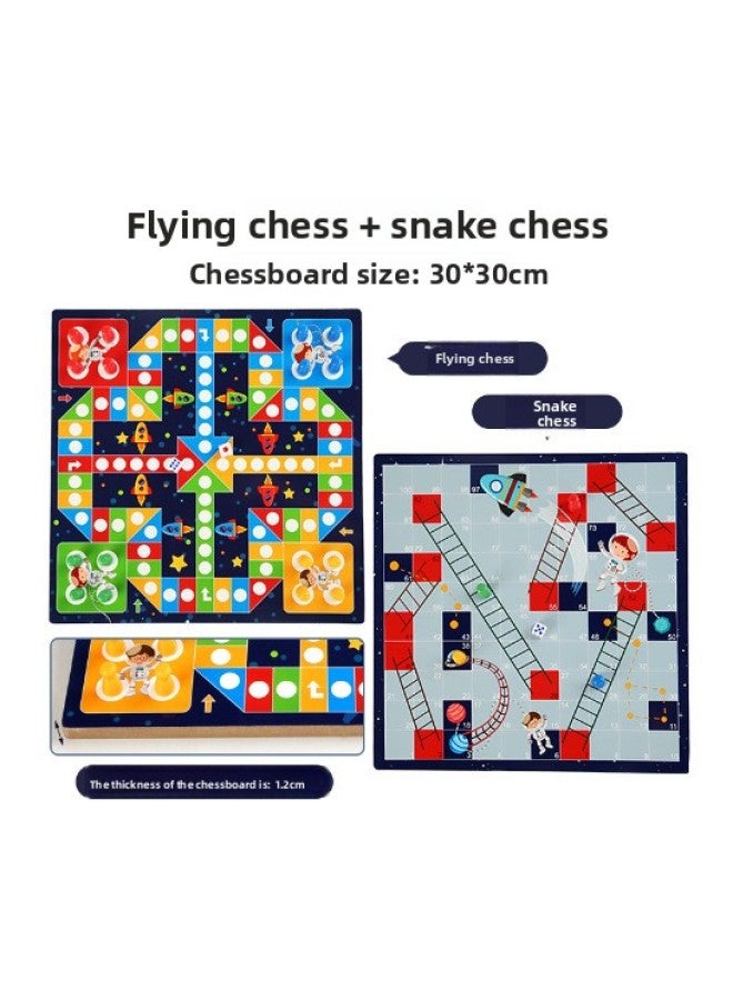 Wooden Children's Student Educational Nine-In-One Multi-Functional Game Chess, Checkers, Flying Chess, Backgammon, Beast Chess Toy