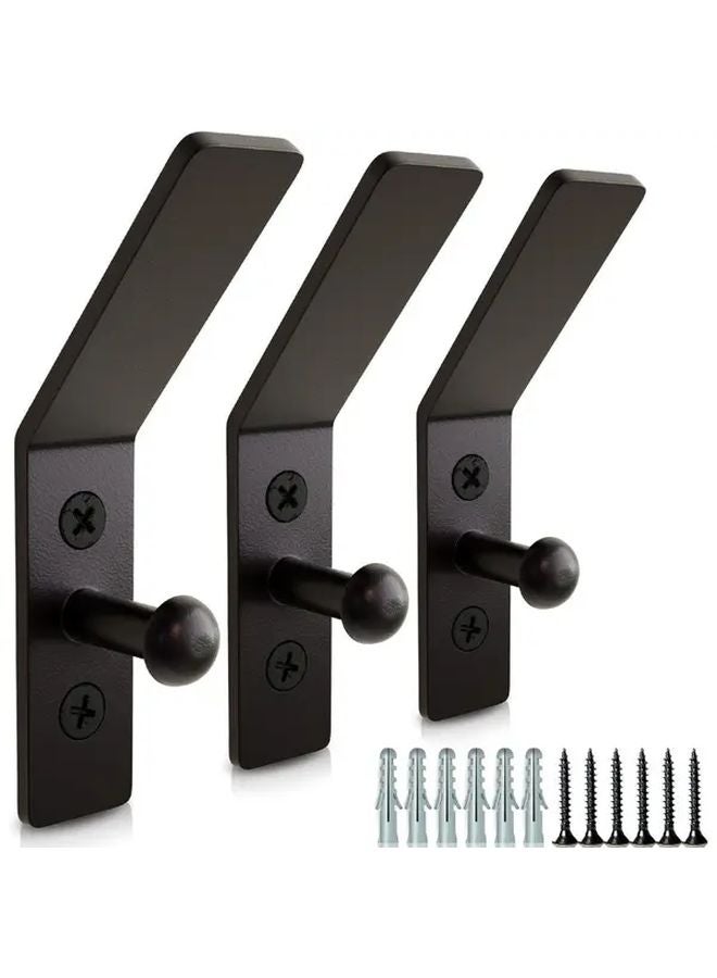 3Pcs Black Wrought Iron Wall Hooks Farmhouse Coat Hangers Bathroom Entryway - Image 2