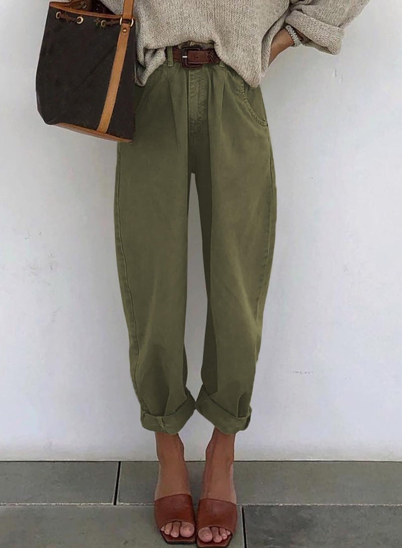 Astylish High Waisted Jeans for Women Baggy Boyfriend Straight Leg Crop Trendy Denim Pants Green Size 8 - Image 2
