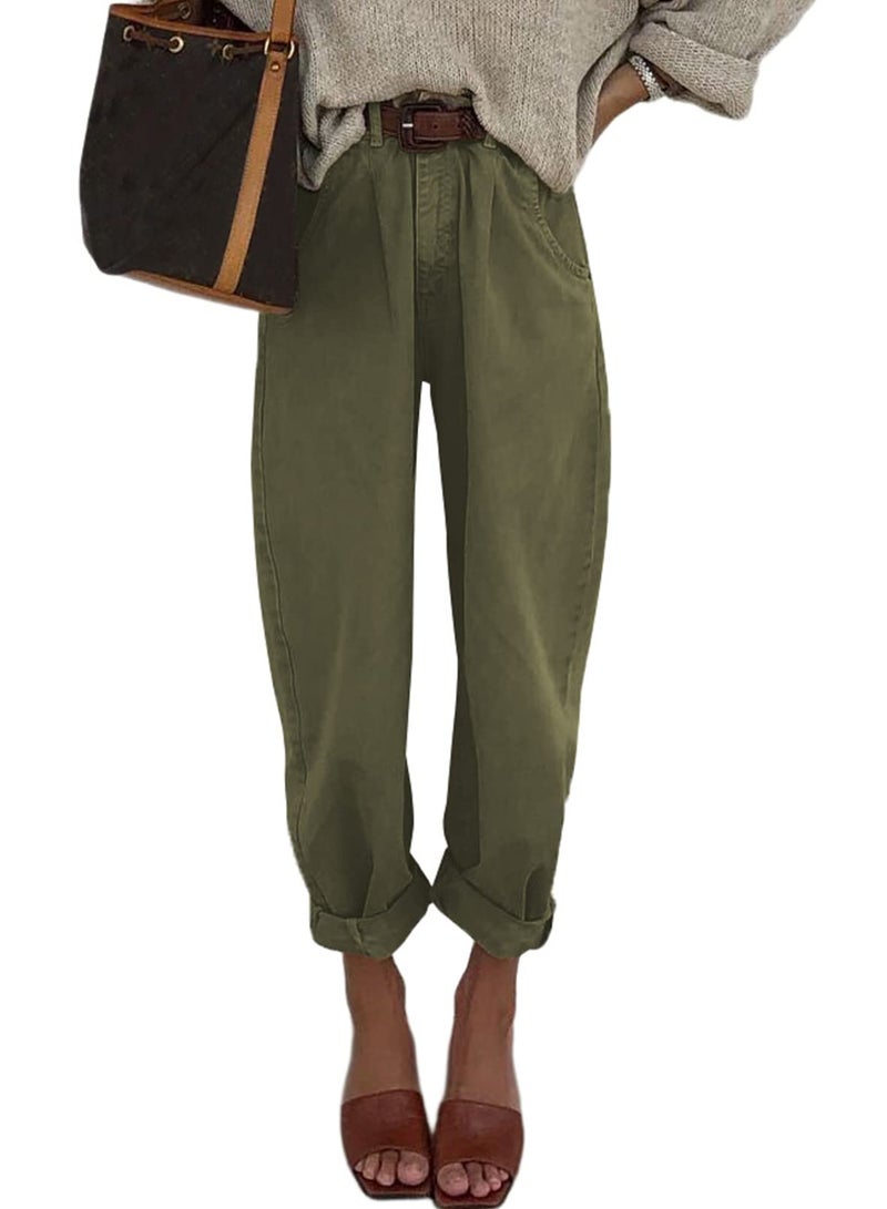 Astylish High Waisted Jeans for Women Baggy Boyfriend Straight Leg Crop Trendy Denim Pants Green Size 8 - Image 1