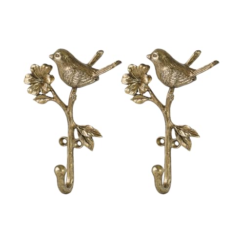 SOFFEE DESIGN 2pcs Metal Gold Coat Hooks with 3D Bird Flowers Shape Heavy Duty for Entryway Bathroom Bedroom Farmhouse Decoration - Image 1