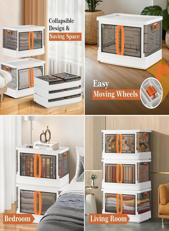 Onecado Kitchen Storage Bins with Lids, Collapsible and Stackable Storage Bins, Plastic Closet Organizer, 70 LTR Folding Storage Box, Containers for Organizing with Door (1) - Image 5