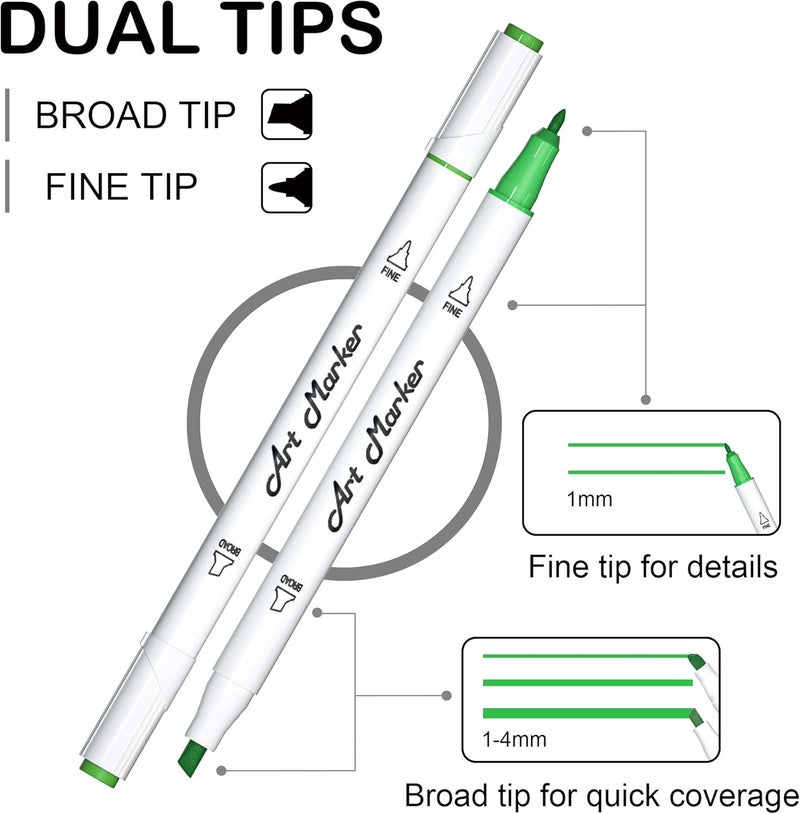 Lineon Dual Tip Alcohol Based Art Markers, 30 Colors Alcohol Marker Pens Perfect for Kids Adult Coloring Books Sketching and Card Making - Image 3
