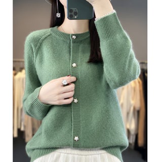 Wool Blended 2024 Autumn and Winter New Round Neck Short Solid Color Thickened Raglan Sleeve Star Button Knitted Cardigan Sweater Turquoise green - pzsku/Z2D3B3D0CC56FB07ED70CZ/45/1746225757/4d9a84df-a560-4020-b368-ca83b5a60646