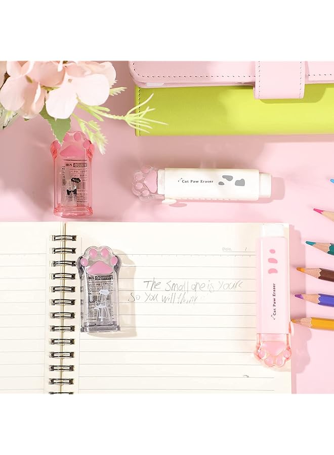 erorex 4 Pcs Cat Paw School Supplies Cat Paw Pencil Sharpener And Cat Paw Shaped Retractable Eraser Pencil Sharpener Cat School Supplies For Kids Girls Cat Lovers Office School Home - Image 2