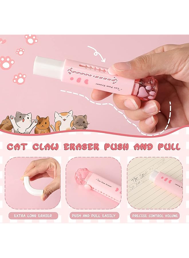 erorex 4 Pcs Cat Paw School Supplies Cat Paw Pencil Sharpener And Cat Paw Shaped Retractable Eraser Pencil Sharpener Cat School Supplies For Kids Girls Cat Lovers Office School Home - Image 3