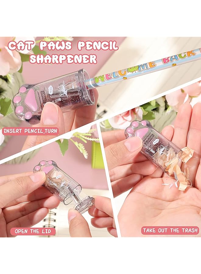 erorex 4 Pcs Cat Paw School Supplies Cat Paw Pencil Sharpener And Cat Paw Shaped Retractable Eraser Pencil Sharpener Cat School Supplies For Kids Girls Cat Lovers Office School Home - Image 5