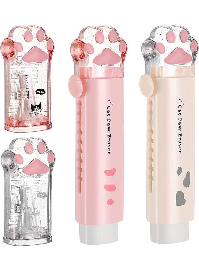 erorex 4 Pcs Cat Paw School Supplies Cat Paw Pencil Sharpener And Cat Paw Shaped Retractable Eraser Pencil Sharpener Cat School Supplies For Kids Girls Cat Lovers Office School Home - Image 1