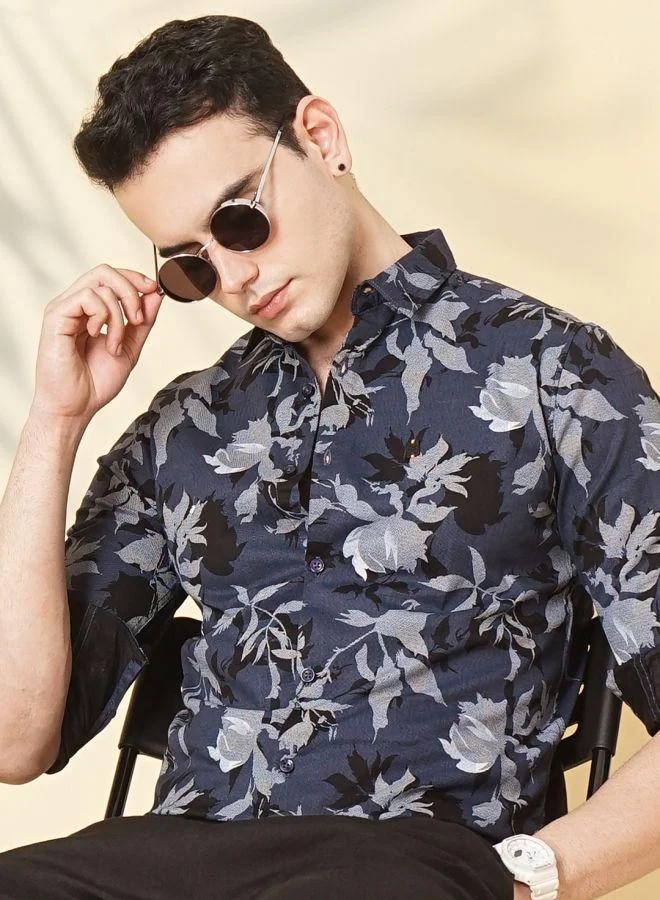 The Indian Garage Co Men Slim Fit Abstract Printed Full Sleeves Cutaway Collar Casual Shirt