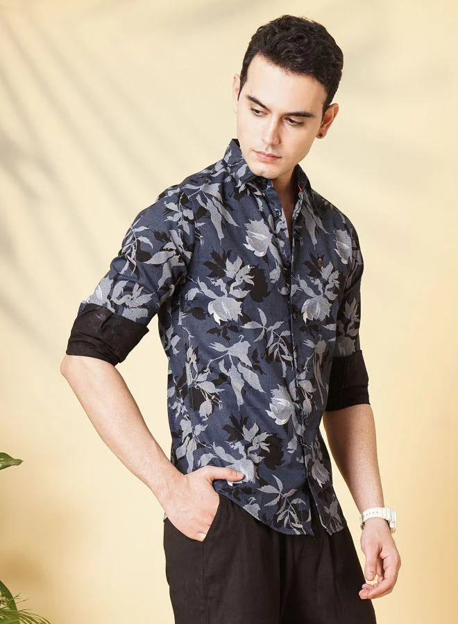 The Indian Garage Co Men Slim Fit Abstract Printed Full Sleeves Cutaway Collar Casual Shirt