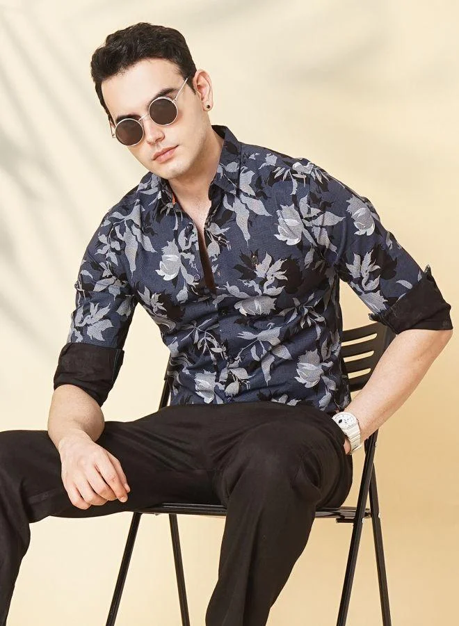 The Indian Garage Co Men Slim Fit Abstract Printed Full Sleeves Cutaway Collar Casual Shirt