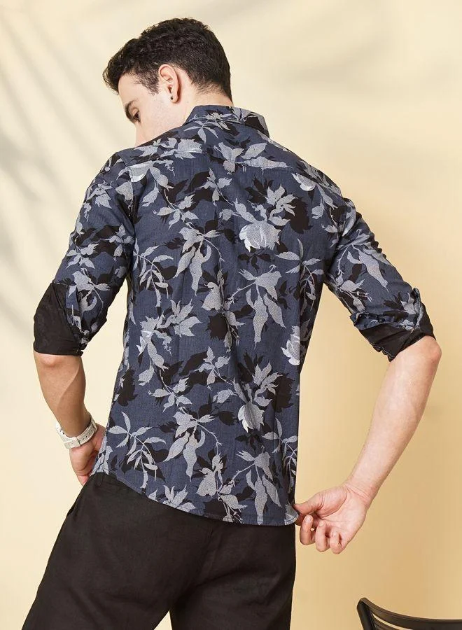 The Indian Garage Co Men Slim Fit Abstract Printed Full Sleeves Cutaway Collar Casual Shirt