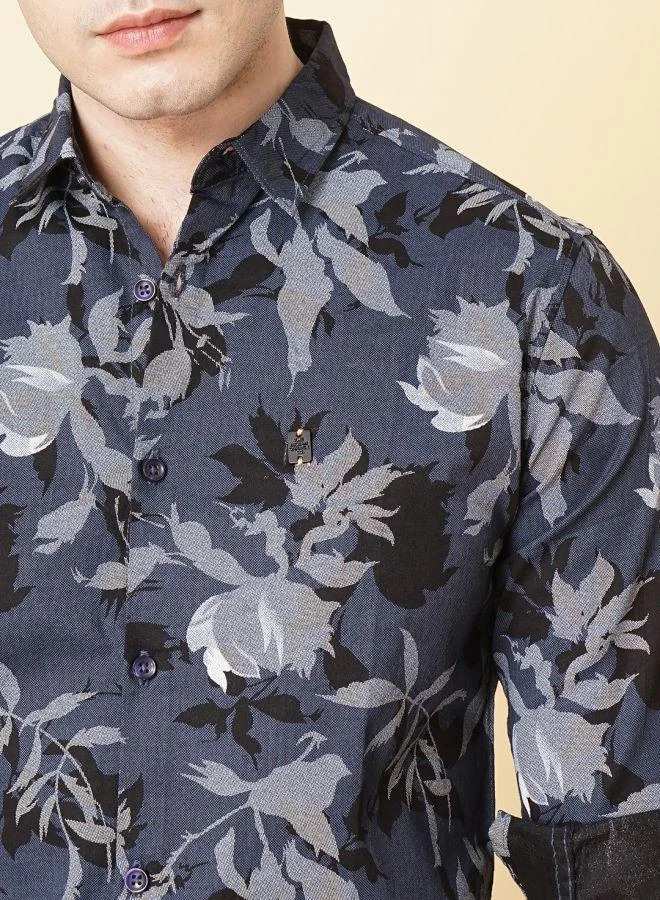 The Indian Garage Co Men Slim Fit Abstract Printed Full Sleeves Cutaway Collar Casual Shirt