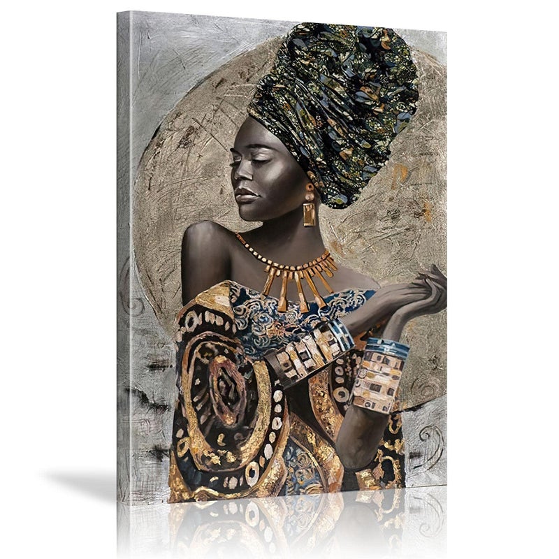 African American Wall Art Elegant Black Woman Minimalist Wall Decor Abstract Black Art Painting Canvas Prints for Living Room Bathroom Home Decoration Framed Artwork for Walls 16x24