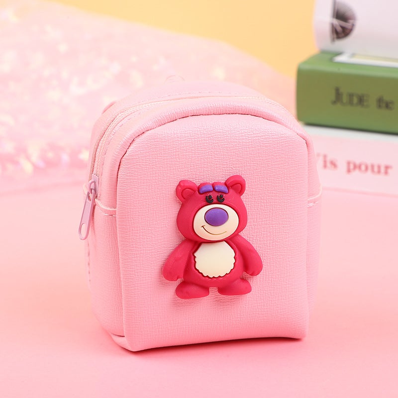 [Factory Outlet] Girl Heart Cartoon Cute Mini Small Schoolbag Coin Purse Student Schoolbag Coin Key BagKey Bag-Strawberry Bear Key Bag-Strawberry Bear 