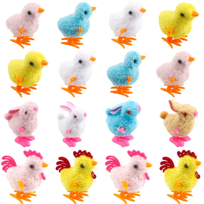 Cotiny 16 Pack Easter Wind Up Chicks Bunny Toys Easter Basket Stuffers Plush Jumping Chicken Rabbit for School Home Office Easter Decorations Party Supplies - Image 3