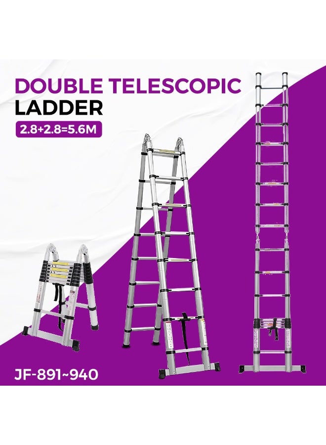 5.6M Heavy-Duty Double Telescopic Aluminum Ladder Dual Safety Lock System with Reinforced Design Ideal for Industrial Projects, Workshops & Professional Use - Image 1