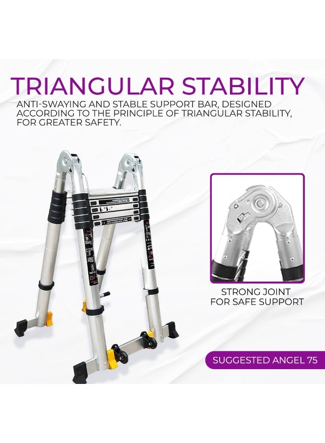 5.6M Heavy-Duty Double Telescopic Aluminum Ladder Dual Safety Lock System with Reinforced Design Ideal for Industrial Projects, Workshops & Professional Use - Image 3