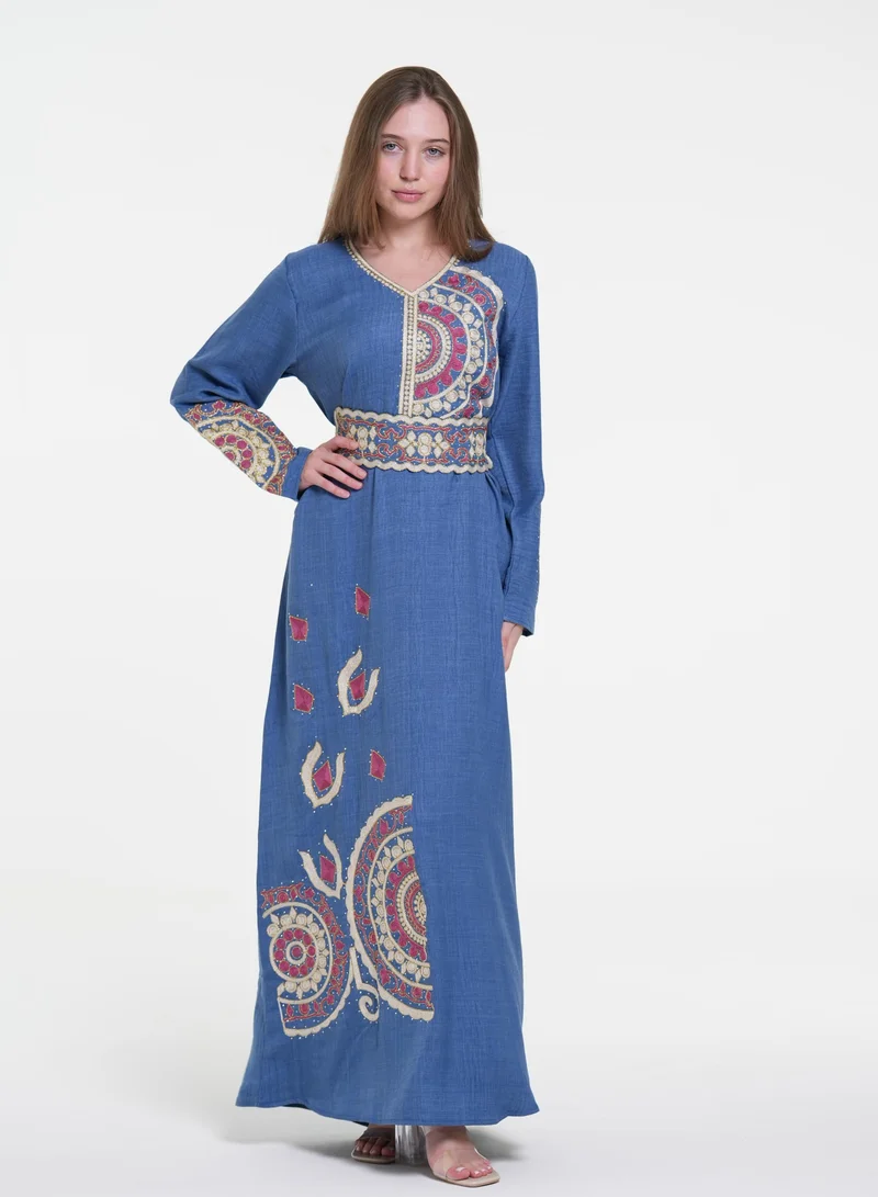 AL BENT AL SHARQIEH blue embroidred jalabiya dress for Women | Best Price UAE