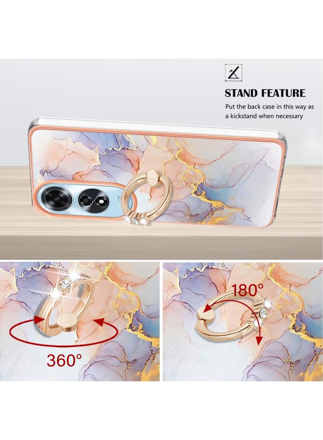 S-TOP Case For OPPO A60 Electroplating Pattern IMD TPU Shockproof Case with Rhinestone Ring Holder - Image 3