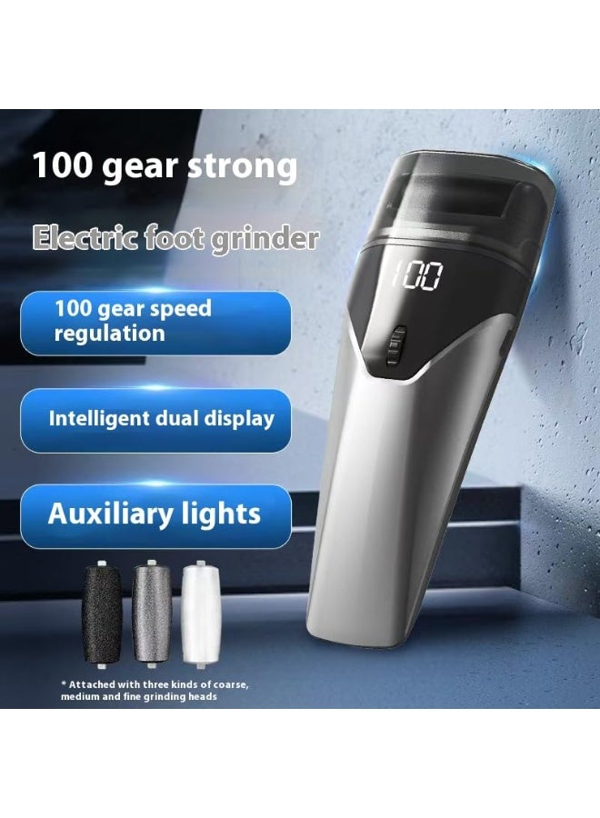 Bukela New Electric Foot Grinder, Electric Foot Callus Remover, exfoliating Foot Skin Repair Machine, 100 Speed Endless Speed, Auxiliary Lighting, 3 Heads (Thick, Medium and Thin) (Grey) - Image 3