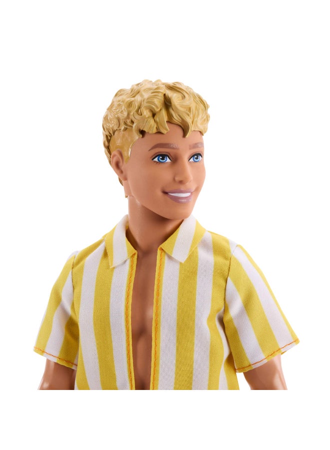 Barbie Fashionistas Style Ken Doll #252 with Blond Hair, Wearing Orange and Yellow Polka-Dot Board Shorts with Yellow and White Striped Shirt, Orange Shoes - Image 3