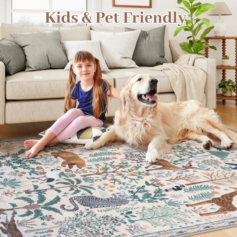 OJIA Jungle Print Washable Area Rugs 5x7, Soft Modern Rugs for Living Room Ultra-Thin Non-Shedding Bedroom Rug, Stain Resistant Neutral Area Rug Large Carpet for Dining Room Kids Nursery Playroom - Image 4