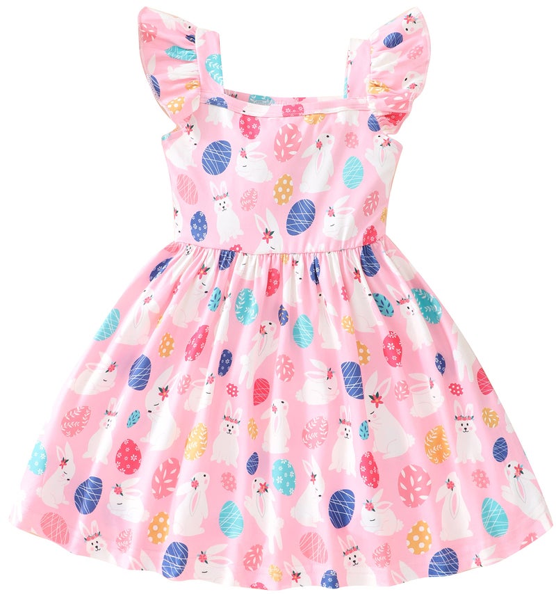 Popshion Easter Dresses for Girls Sleeveless Clothes Toddler Eggs Outfit Flutter Sleeve Rabbit Sundress Summer Kids Pink Easter Bunny Dress 4t / 3-4 Years - Image 1