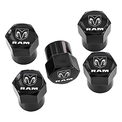 RAM Dodge Ram Black Tire Valve Stem Caps Covers (Pack of 5) - Image 1