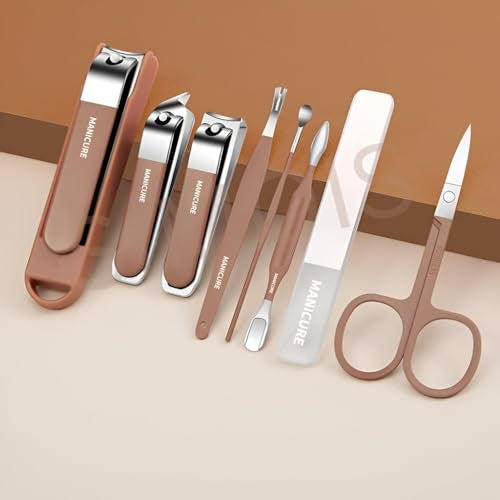 Simois 8 in 1 Nail Clipper Set – Professional Manicure & Pedicure Kit for Men & Women Portable Nail Clippers Set Stainless Steel Fingernail Clippers Personal Grooming Kits (Pack of 1, Brown) - Image 5