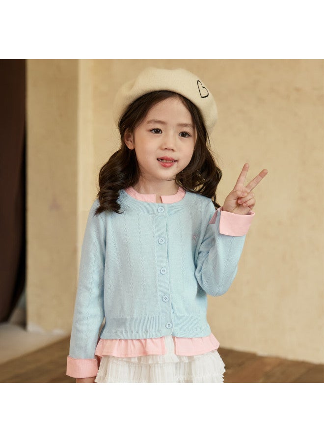 Luson little O Baby Kids Knit Sweater Cardigan Girls Fake Two-piece Autumn Girls Jacket - Image 3
