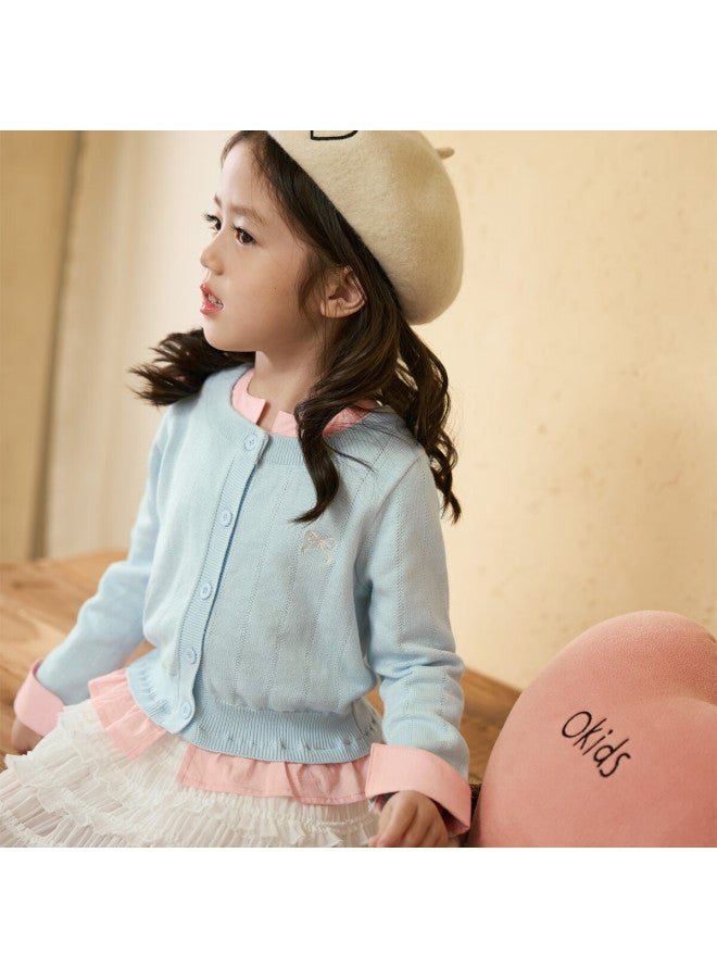 Luson little O Baby Kids Knit Sweater Cardigan Girls Fake Two-piece Autumn Girls Jacket - Image 4