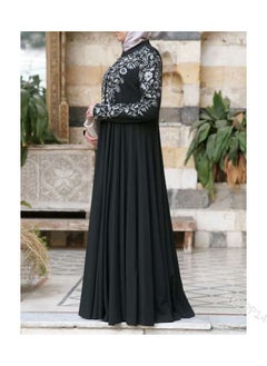 Loquat Traditional Printed Long Sleeves Abaya Black  - Image 2