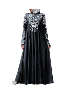 Loquat Traditional Printed Long Sleeves Abaya Black  - Image 1