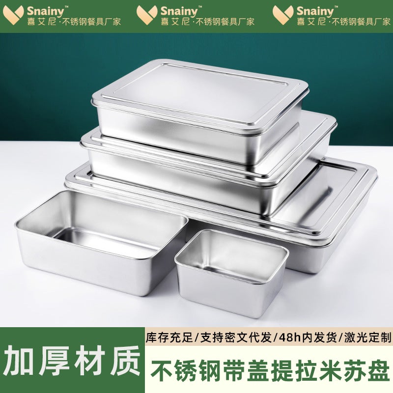 Stainless Steel Rectangular Plate Kitchen Preparation Plate Household Covered Box Steamed Cake Plate Baking Baking Pan Flats Bottom Square Plate - Image 2