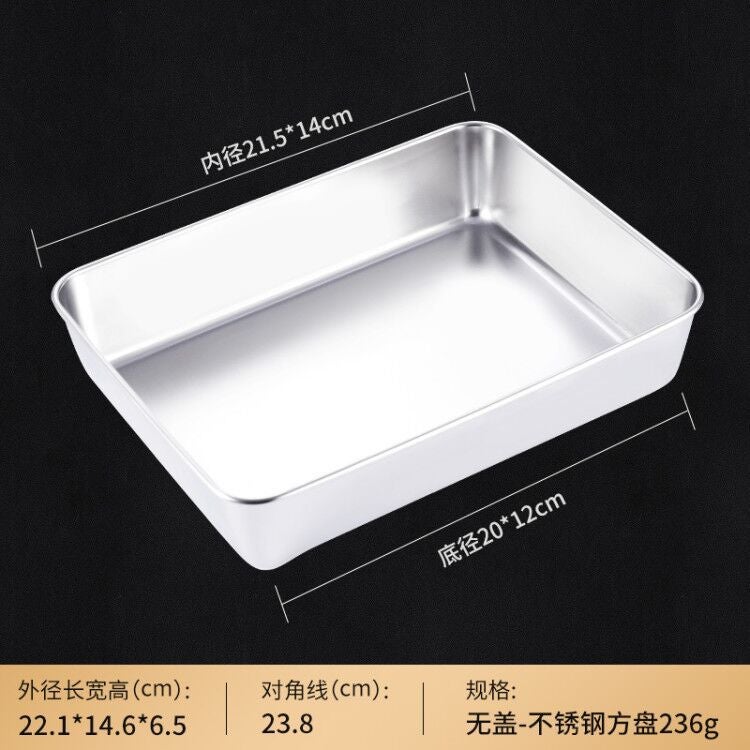 Stainless Steel Rectangular Plate Kitchen Preparation Plate Household Covered Box Steamed Cake Plate Baking Baking Pan Flats Bottom Square Plate - Image 1
