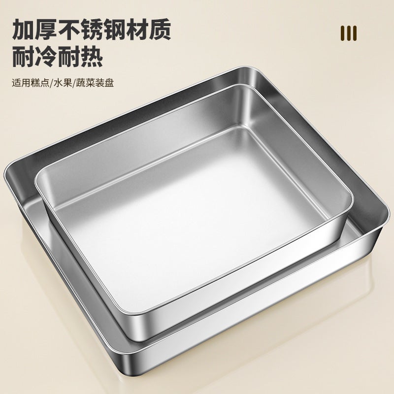 Stainless Steel Rectangular Plate Kitchen Preparation Plate Household Covered Box Steamed Cake Plate Baking Baking Pan Flats Bottom Square Plate - Image 4
