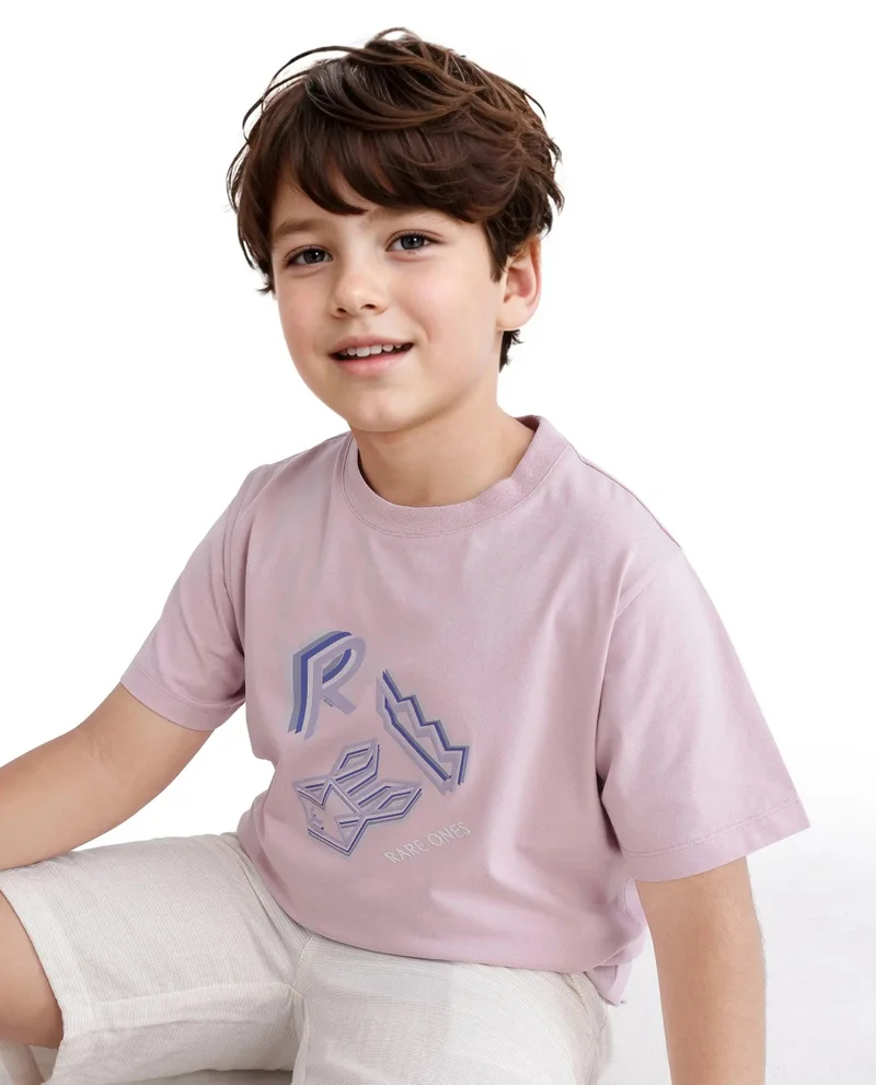 Rare Ones Rare Ones Kids Zeus Dusky Pink Cotton Blend Short Sleeve Crew Neck Print T-Shirt