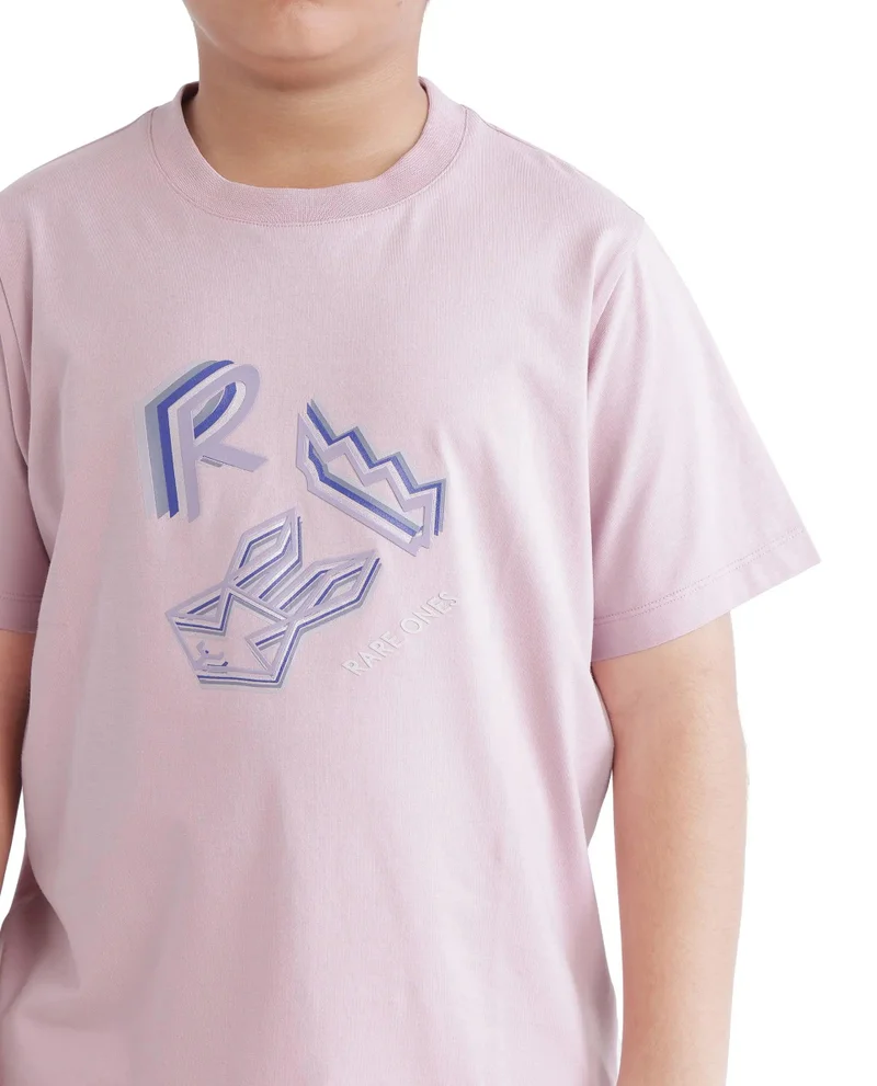 Rare Ones Rare Ones Kids Zeus Dusky Pink Cotton Blend Short Sleeve Crew Neck Print T-Shirt